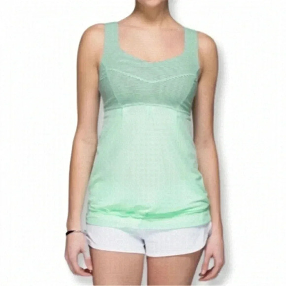 𝅺Lululemon Tame Me Tank Fresh Teal / Mini Hyper Stripe Fresh Teal Size 2. - Picture 1 of 9